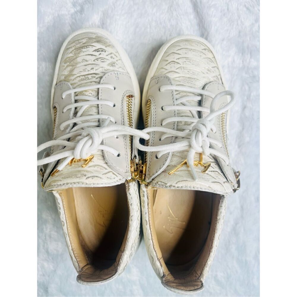 Giuseppe Zanotti Gold/Cream Python Embossed Leath… - image 3